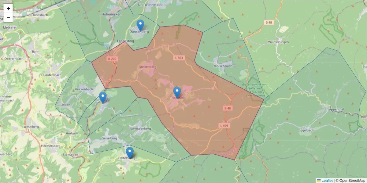 Karte des Postleitzahlen Bereichs  und der umliegenden Postleitzahlen in Deutschland