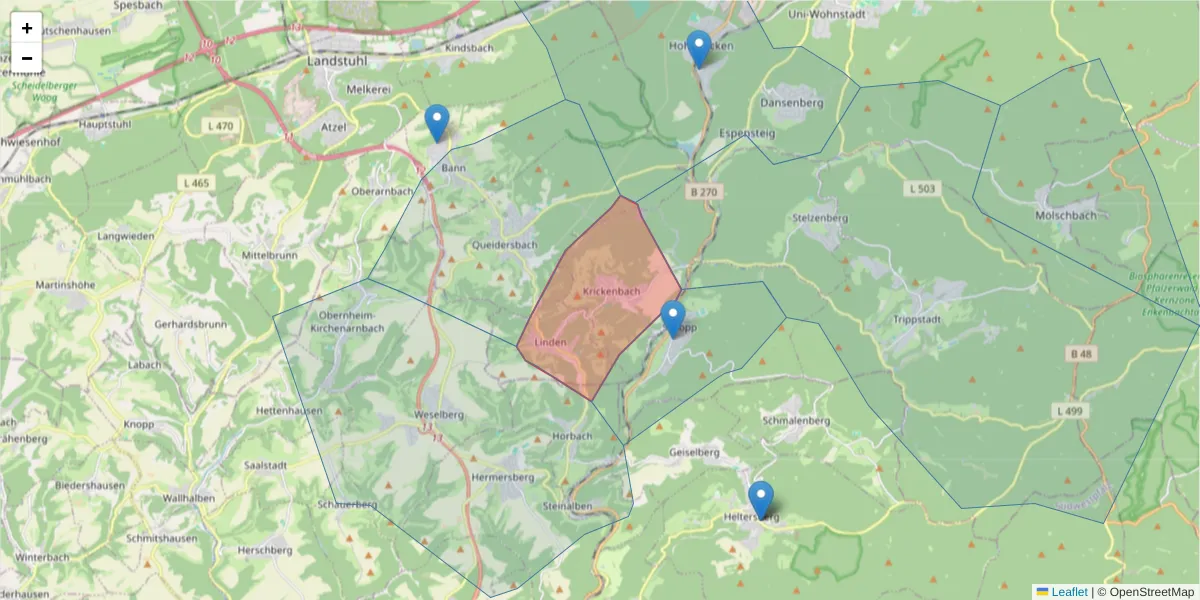 Karte des Postleitzahlen Bereichs  und der umliegenden Postleitzahlen in Deutschland