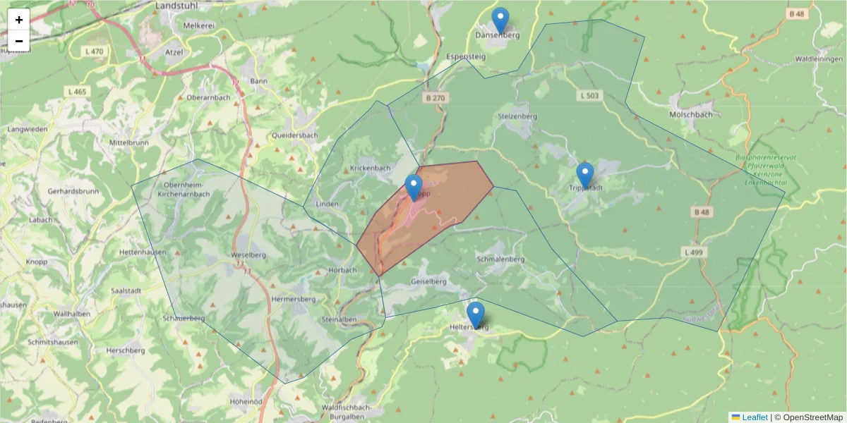 Karte des Postleitzahlen Bereichs  und der umliegenden Postleitzahlen in Deutschland