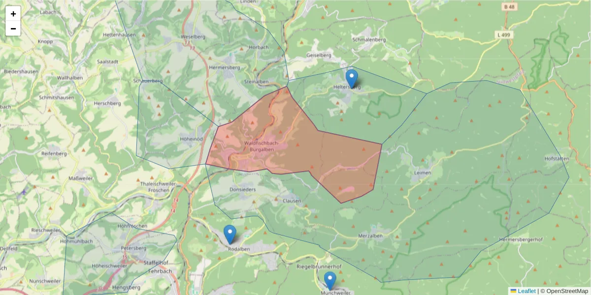 Karte des Postleitzahlen Bereichs  und der umliegenden Postleitzahlen in Deutschland