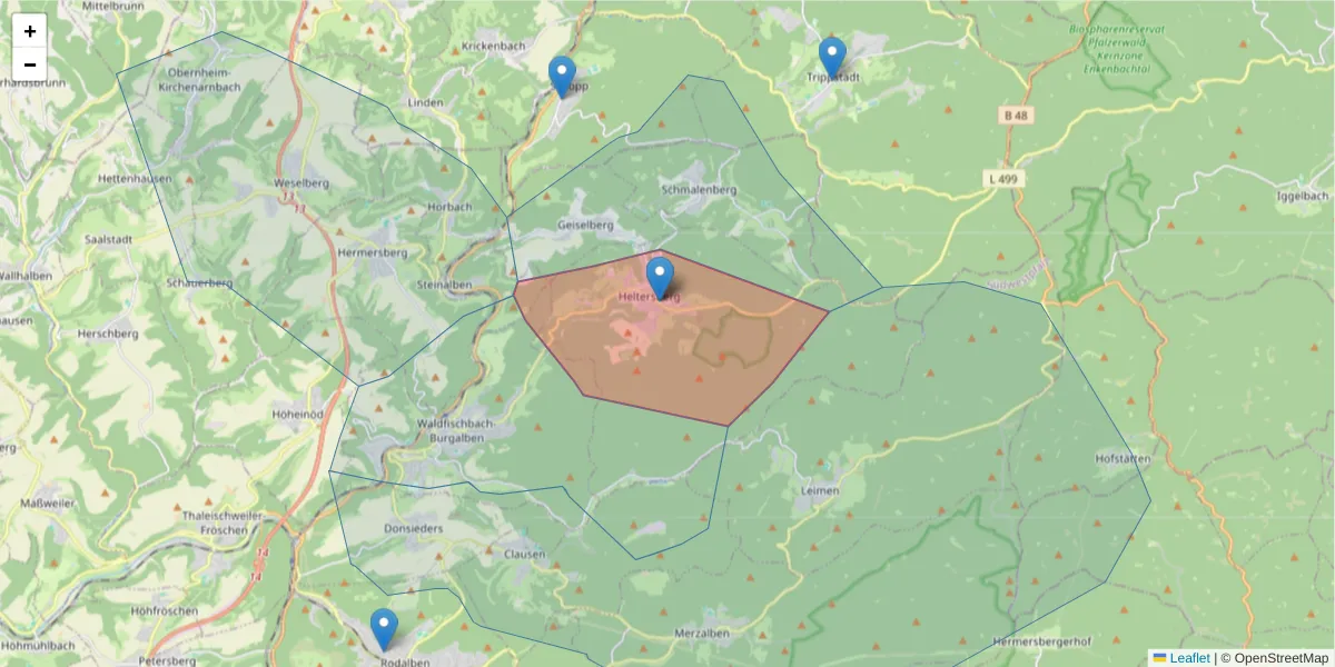 Karte des Postleitzahlen Bereichs  und der umliegenden Postleitzahlen in Deutschland