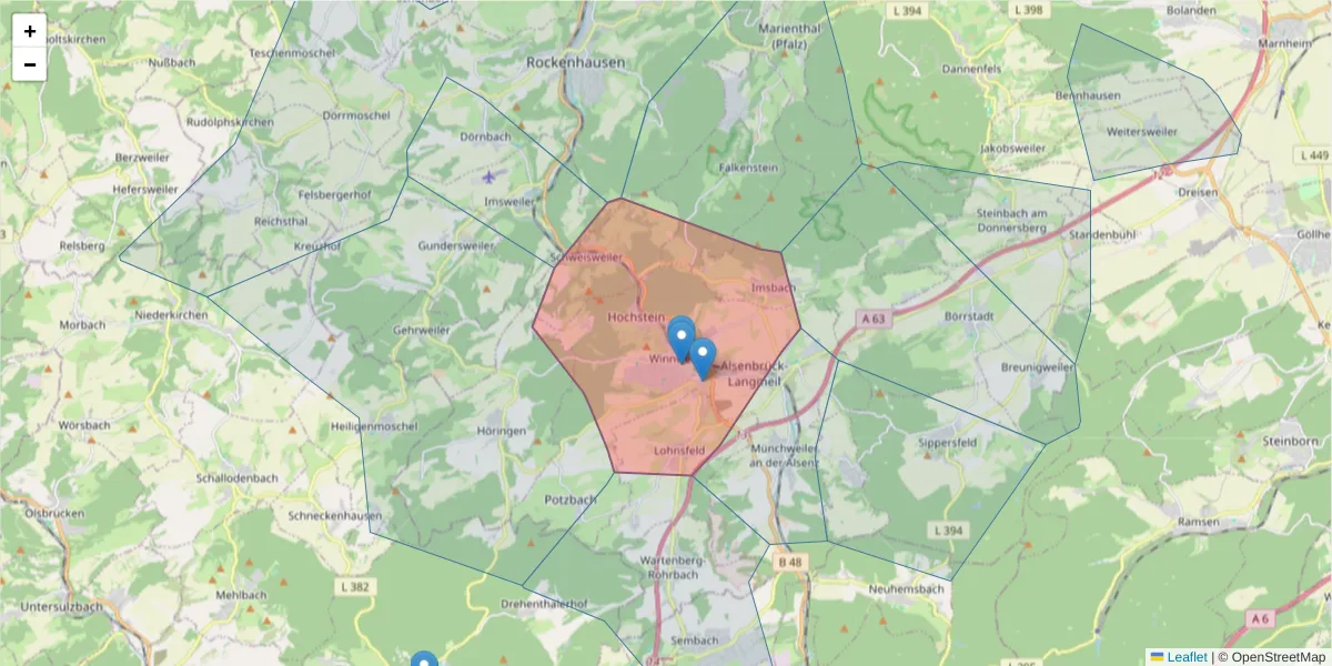 Karte des Postleitzahlen Bereichs  und der umliegenden Postleitzahlen in Deutschland