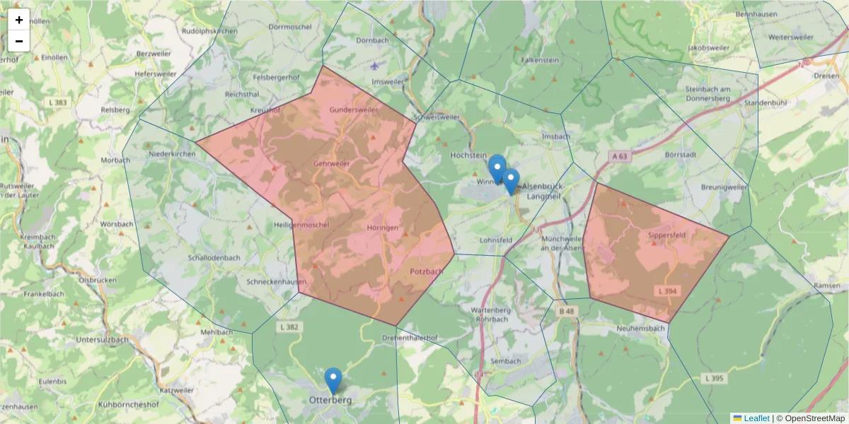 Karte des Postleitzahlen Bereichs  und der umliegenden Postleitzahlen in Deutschland