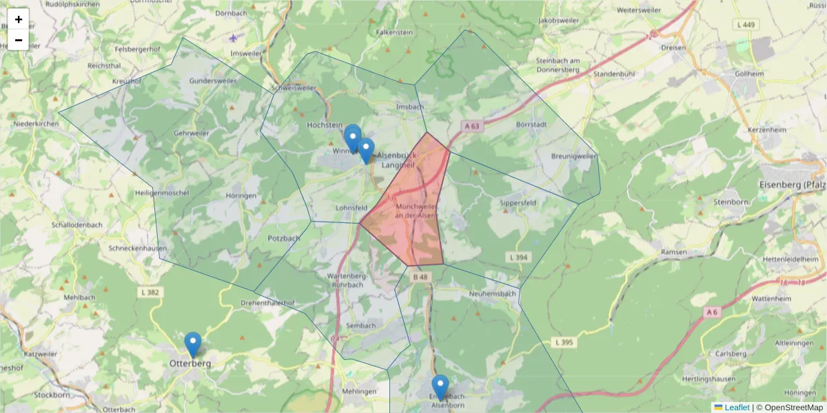 Karte des Postleitzahlen Bereichs  und der umliegenden Postleitzahlen in Deutschland