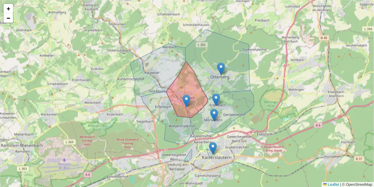Karte des Postleitzahlen Bereichs  und der umliegenden Postleitzahlen in Deutschland
