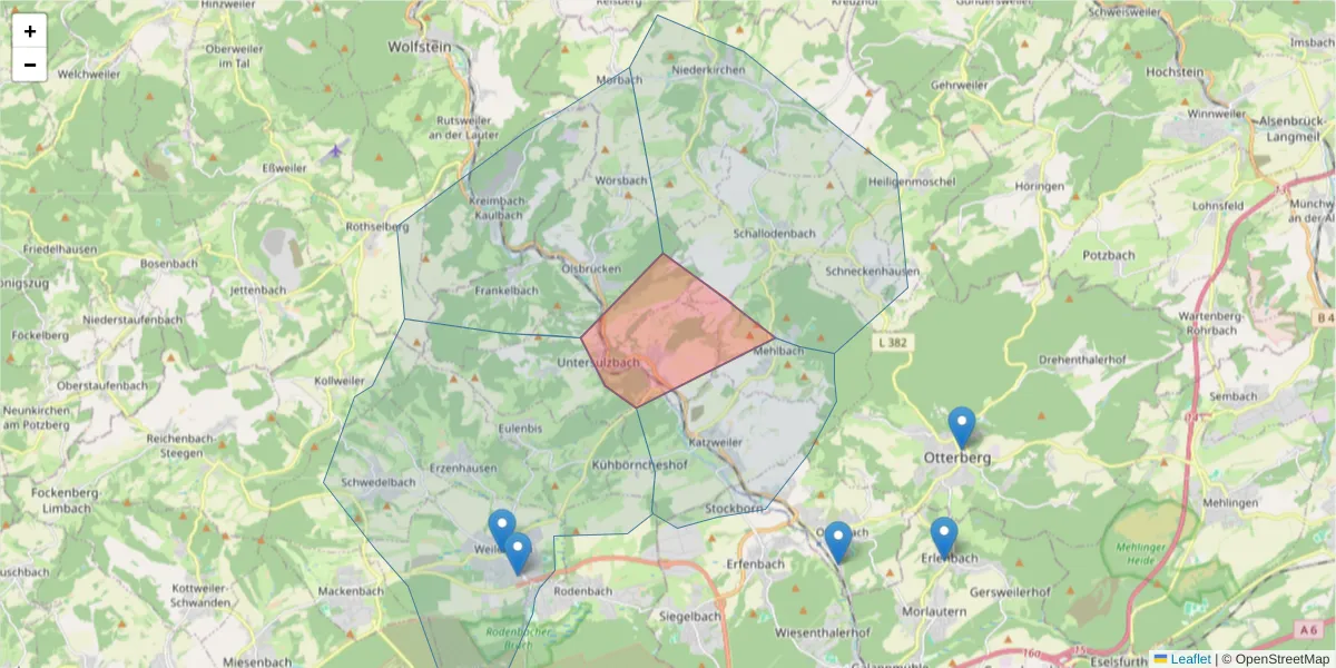 Karte des Postleitzahlen Bereichs  und der umliegenden Postleitzahlen in Deutschland