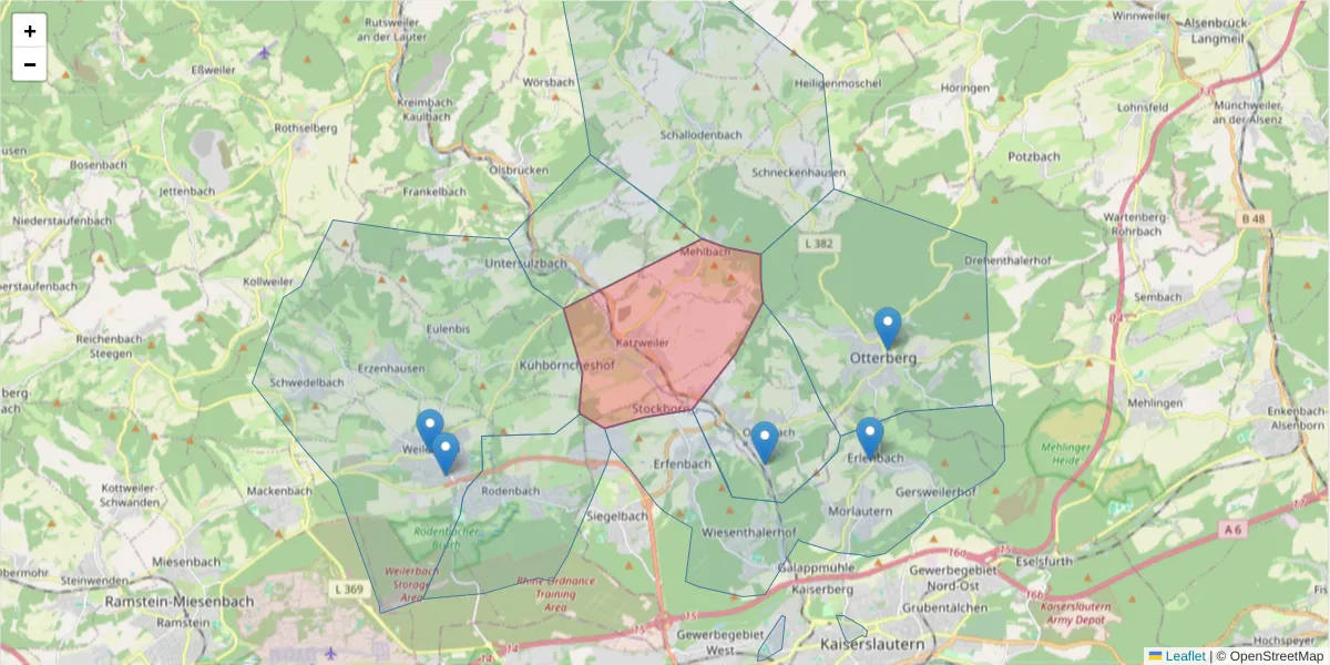 Karte des Postleitzahlen Bereichs  und der umliegenden Postleitzahlen in Deutschland