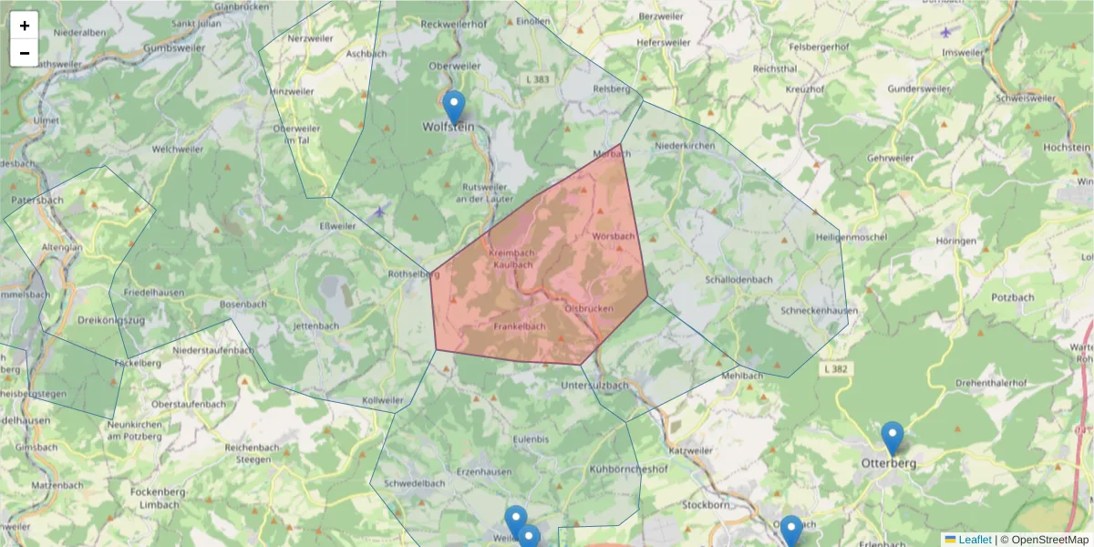 Karte des Postleitzahlen Bereichs  und der umliegenden Postleitzahlen in Deutschland