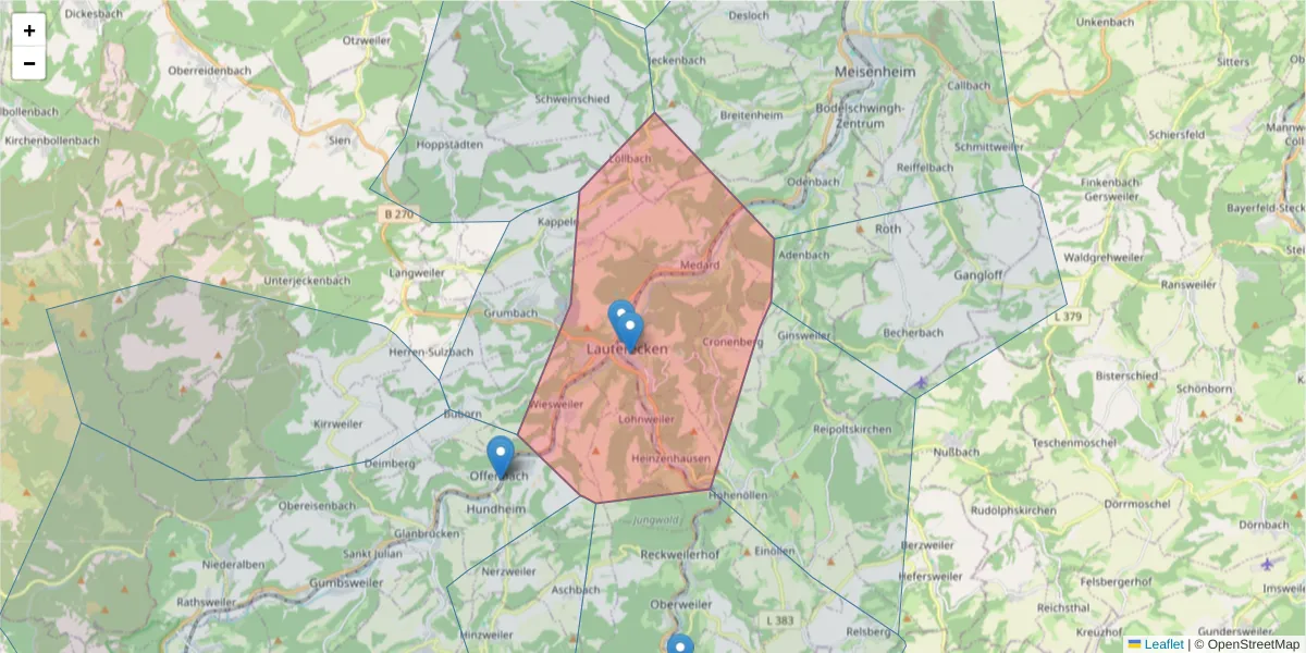 Karte des Postleitzahlen Bereichs  und der umliegenden Postleitzahlen in Deutschland