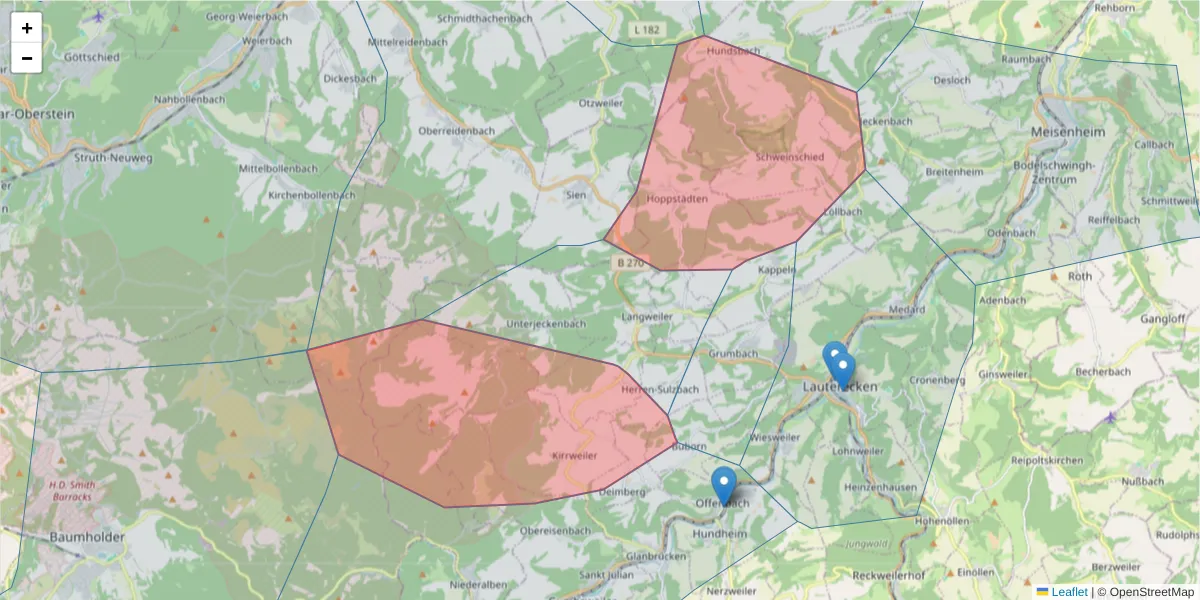 Karte des Postleitzahlen Bereichs  und der umliegenden Postleitzahlen in Deutschland