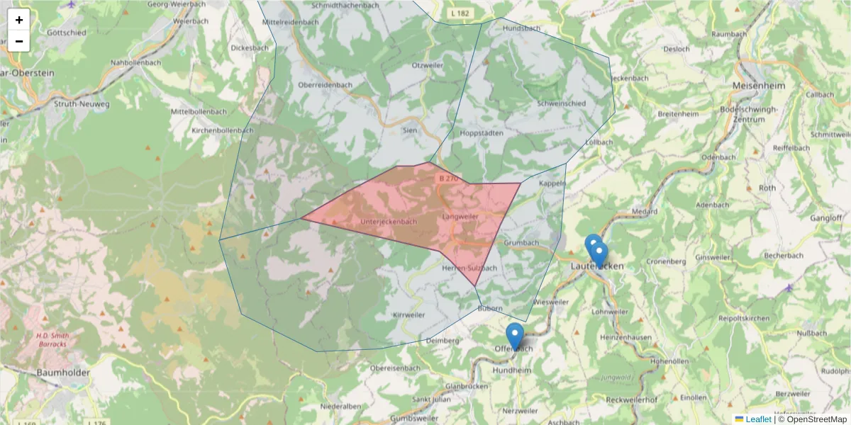 Karte des Postleitzahlen Bereichs  und der umliegenden Postleitzahlen in Deutschland