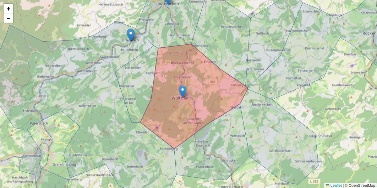 Karte des Postleitzahlen Bereichs  und der umliegenden Postleitzahlen in Deutschland