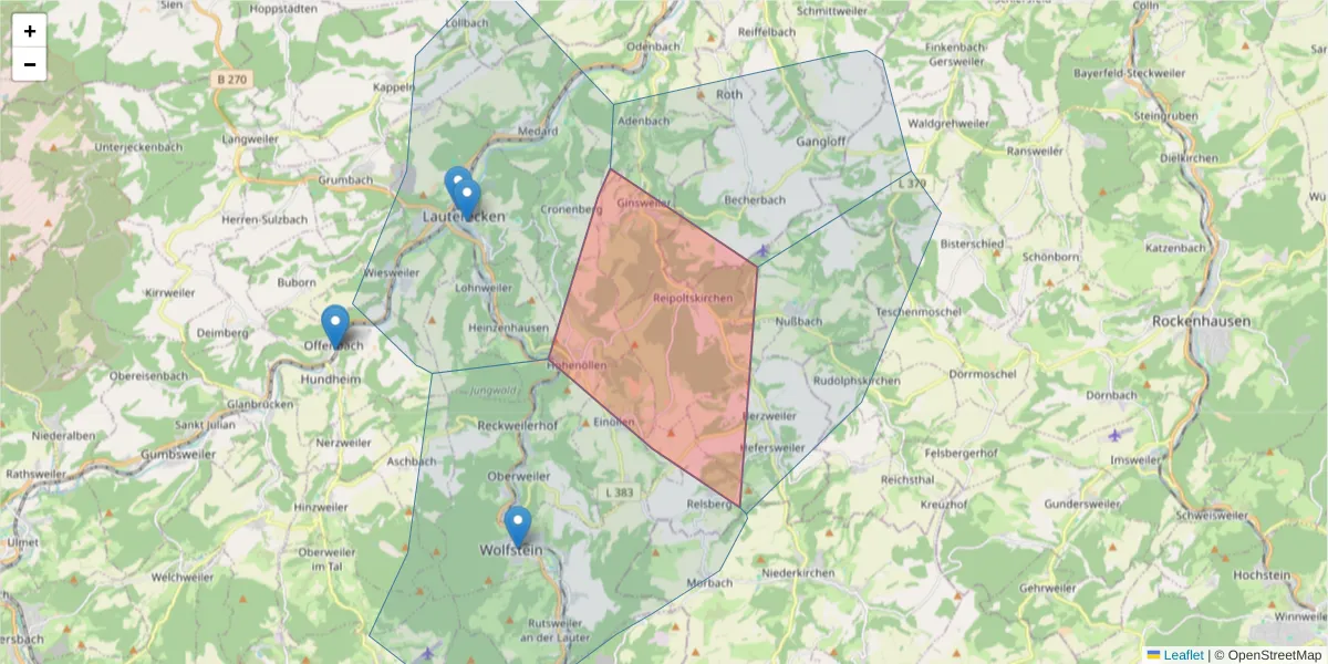 Karte des Postleitzahlen Bereichs  und der umliegenden Postleitzahlen in Deutschland