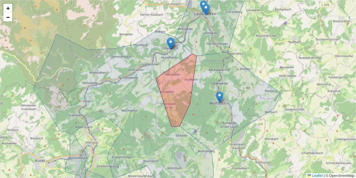 Karte des Postleitzahlen Bereichs  und der umliegenden Postleitzahlen in Deutschland