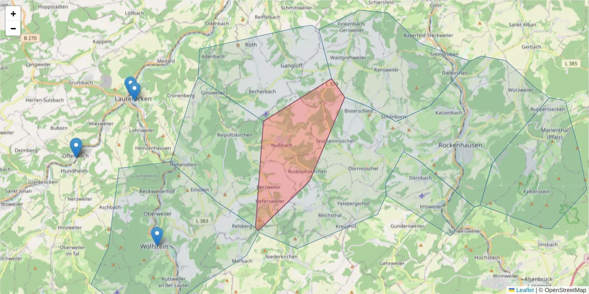 Karte des Postleitzahlen Bereichs  und der umliegenden Postleitzahlen in Deutschland