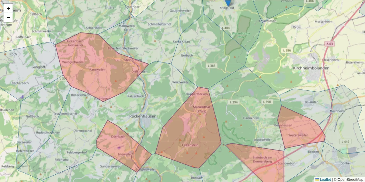 Karte des Postleitzahlen Bereichs  und der umliegenden Postleitzahlen in Deutschland