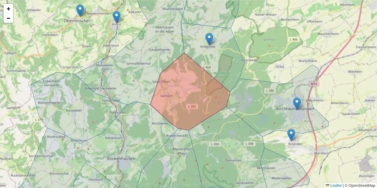 Karte des Postleitzahlen Bereichs  und der umliegenden Postleitzahlen in Deutschland