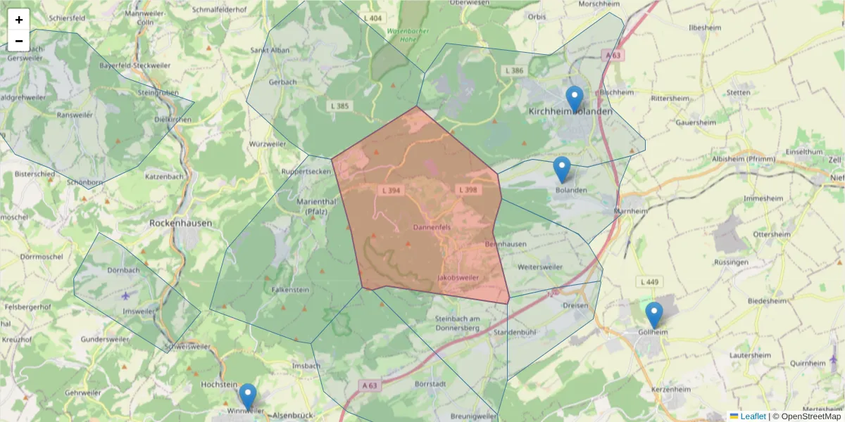 Karte des Postleitzahlen Bereichs  und der umliegenden Postleitzahlen in Deutschland