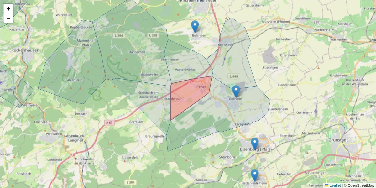 Karte des Postleitzahlen Bereichs  und der umliegenden Postleitzahlen in Deutschland
