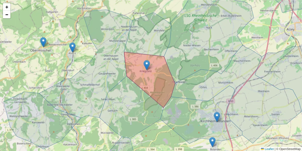 Karte des Postleitzahlen Bereichs  und der umliegenden Postleitzahlen in Deutschland