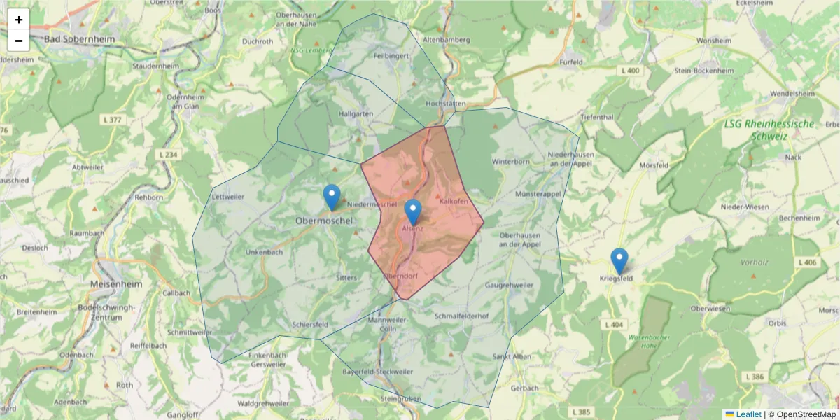 Karte des Postleitzahlen Bereichs  und der umliegenden Postleitzahlen in Deutschland