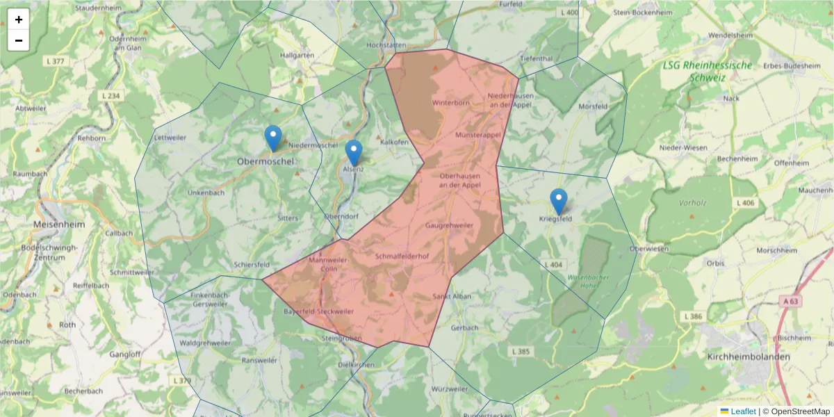 Karte des Postleitzahlen Bereichs  und der umliegenden Postleitzahlen in Deutschland
