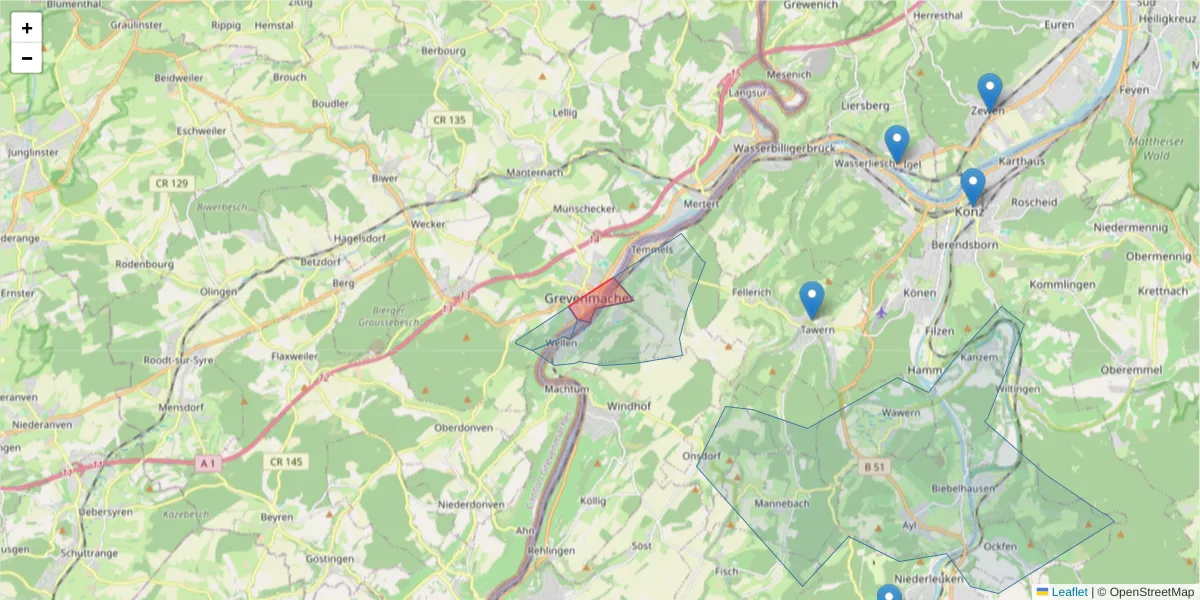 Karte des Postleitzahlen Bereichs  und der umliegenden Postleitzahlen in Deutschland