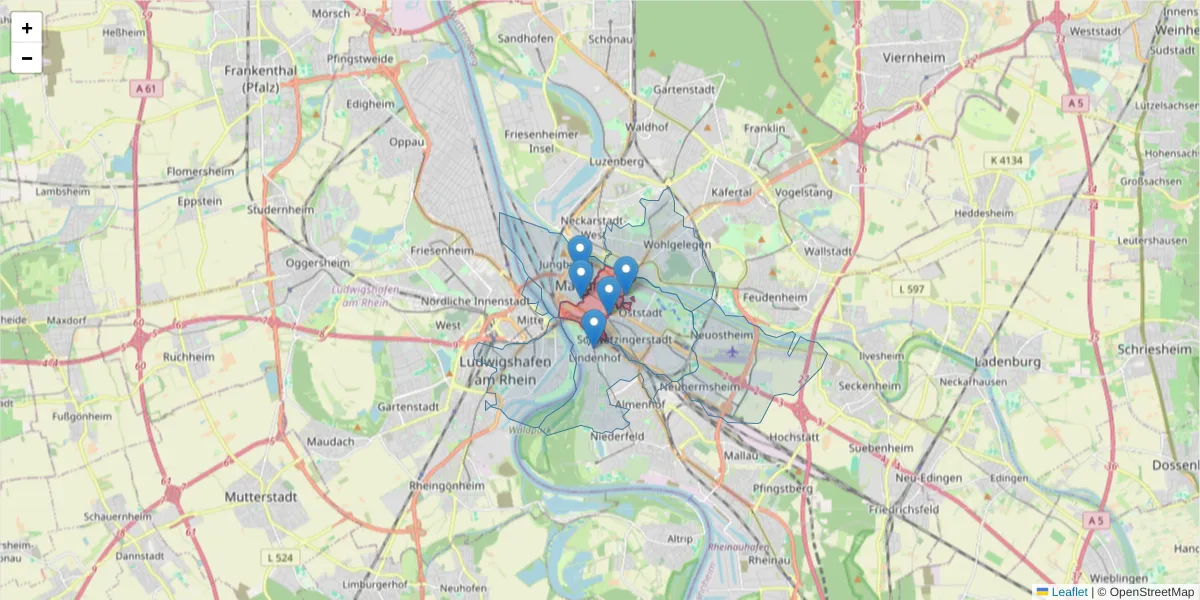Karte des Postleitzahlen Bereichs  und der umliegenden Postleitzahlen in Deutschland