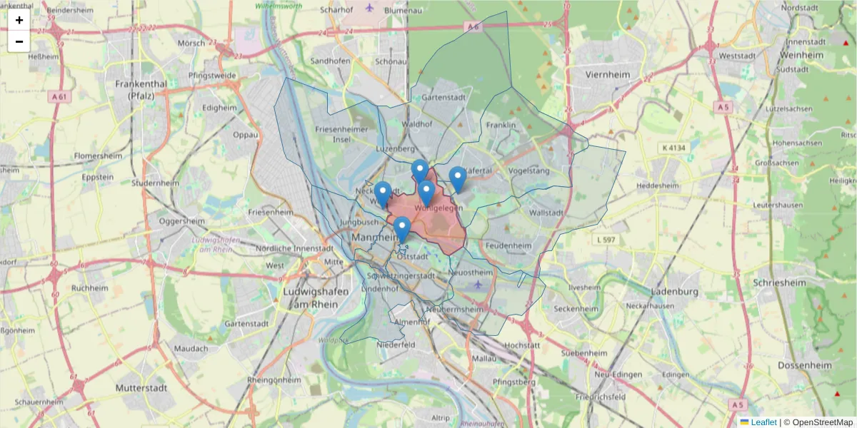 Karte des Postleitzahlen Bereichs  und der umliegenden Postleitzahlen in Deutschland