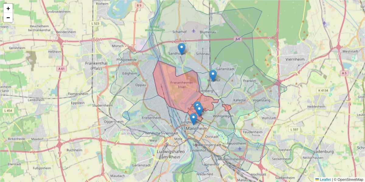 Karte des Postleitzahlen Bereichs  und der umliegenden Postleitzahlen in Deutschland
