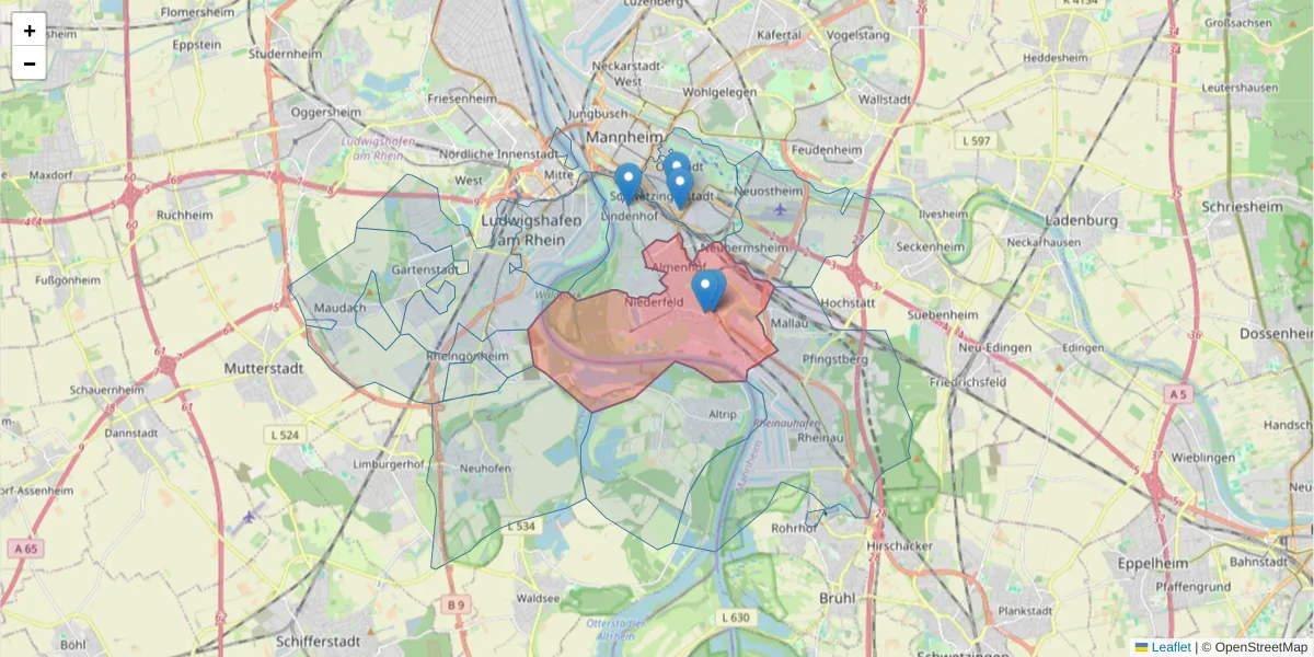 Karte des Postleitzahlen Bereichs  und der umliegenden Postleitzahlen in Deutschland