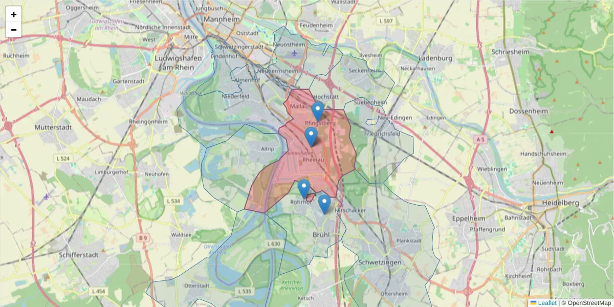 Karte des Postleitzahlen Bereichs  und der umliegenden Postleitzahlen in Deutschland