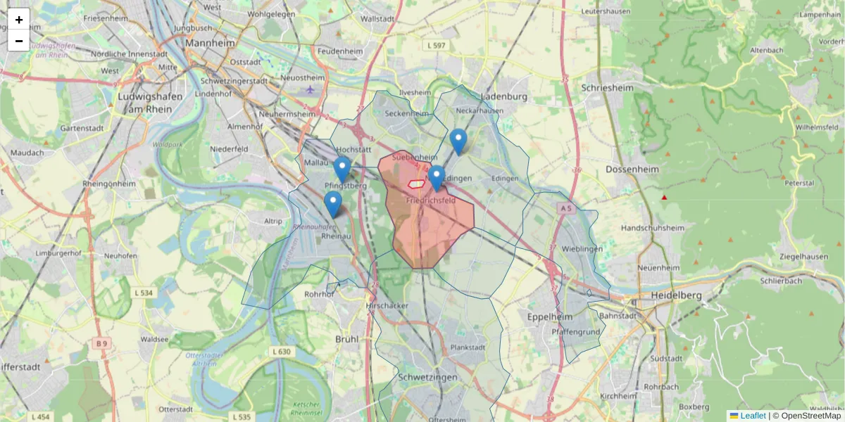 Karte des Postleitzahlen Bereichs  und der umliegenden Postleitzahlen in Deutschland