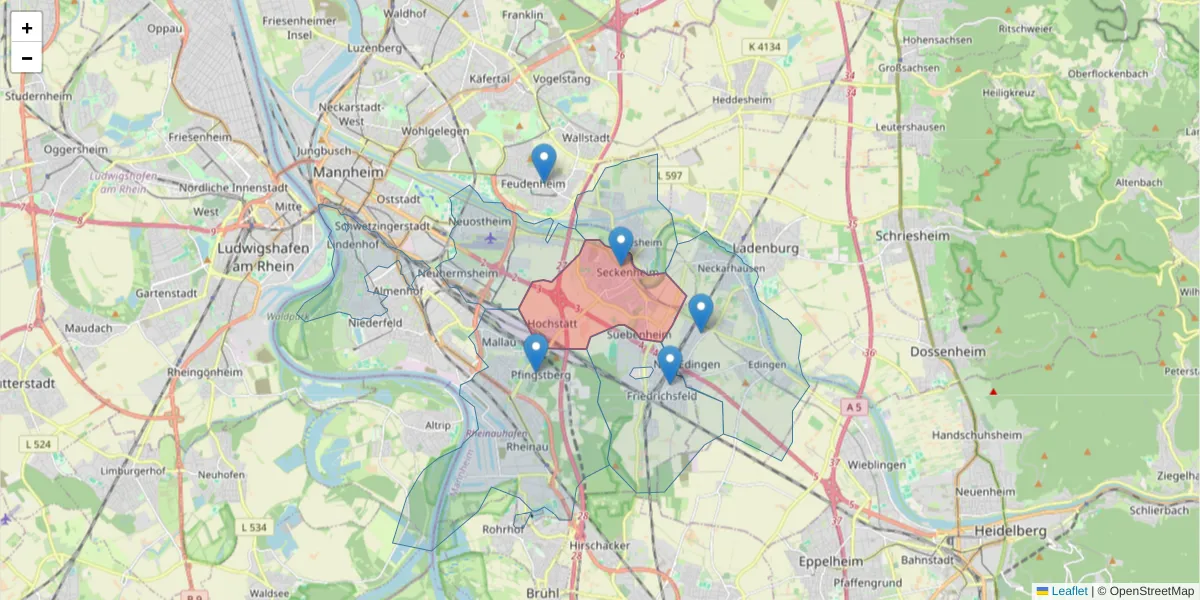 Karte des Postleitzahlen Bereichs  und der umliegenden Postleitzahlen in Deutschland