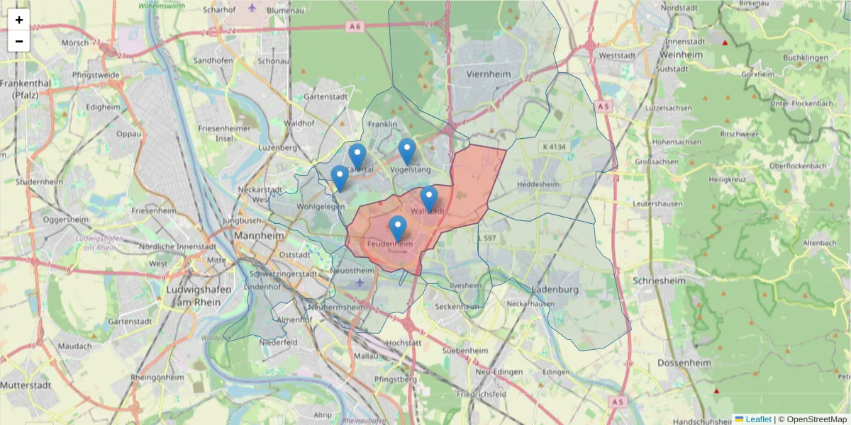 Karte des Postleitzahlen Bereichs  und der umliegenden Postleitzahlen in Deutschland