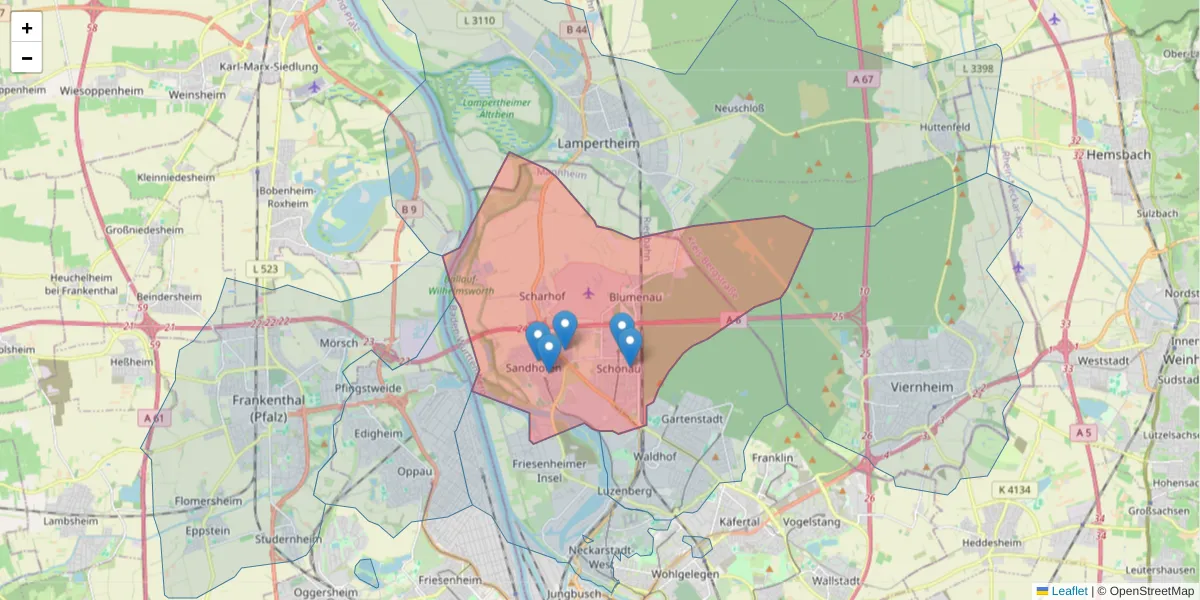 Karte des Postleitzahlen Bereichs  und der umliegenden Postleitzahlen in Deutschland