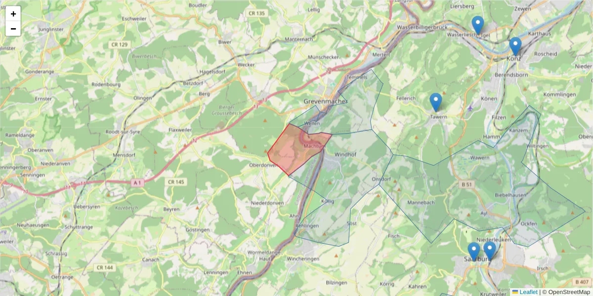 Karte des Postleitzahlen Bereichs  und der umliegenden Postleitzahlen in Deutschland