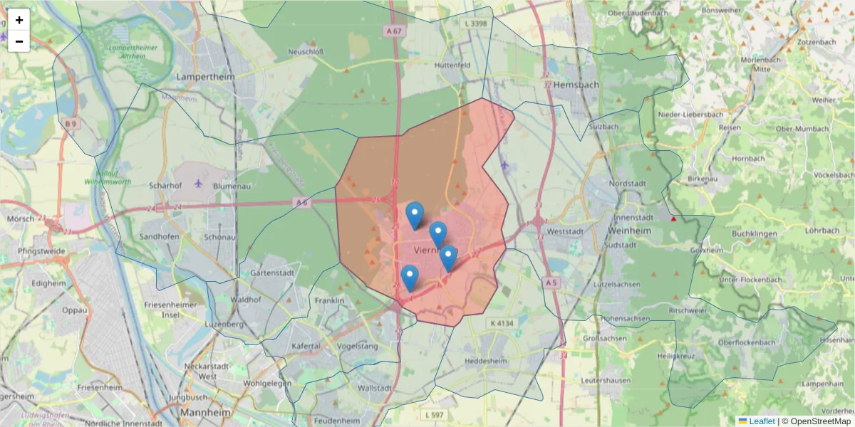 Karte des Postleitzahlen Bereichs  und der umliegenden Postleitzahlen in Deutschland
