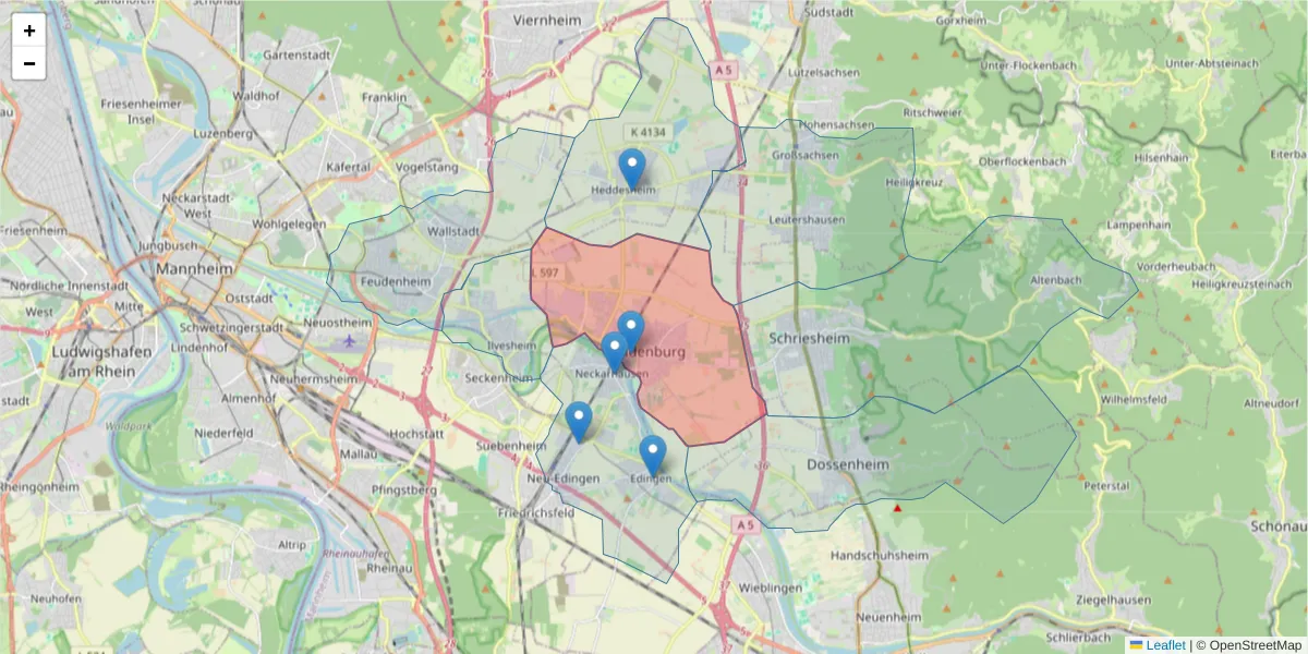 Karte des Postleitzahlen Bereichs  und der umliegenden Postleitzahlen in Deutschland