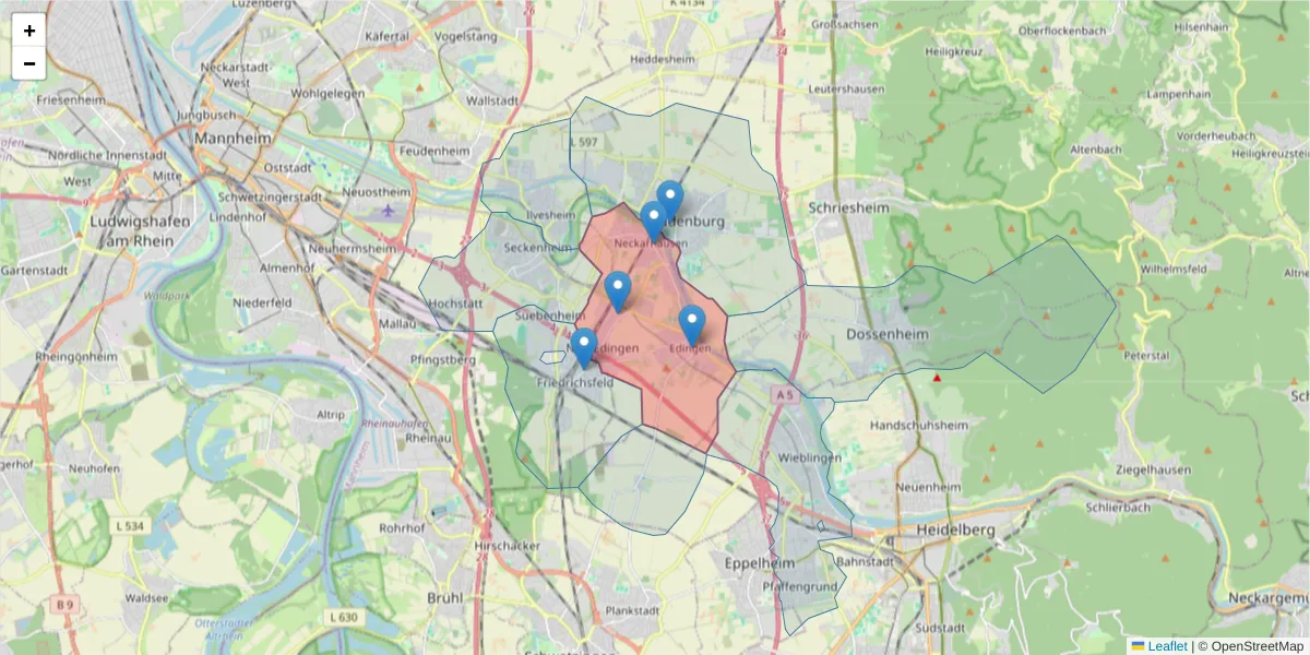 Karte des Postleitzahlen Bereichs  und der umliegenden Postleitzahlen in Deutschland