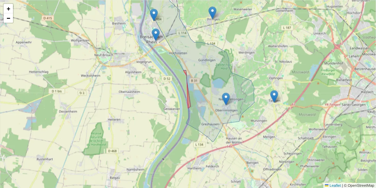 Karte des Postleitzahlen Bereichs  und der umliegenden Postleitzahlen in Deutschland