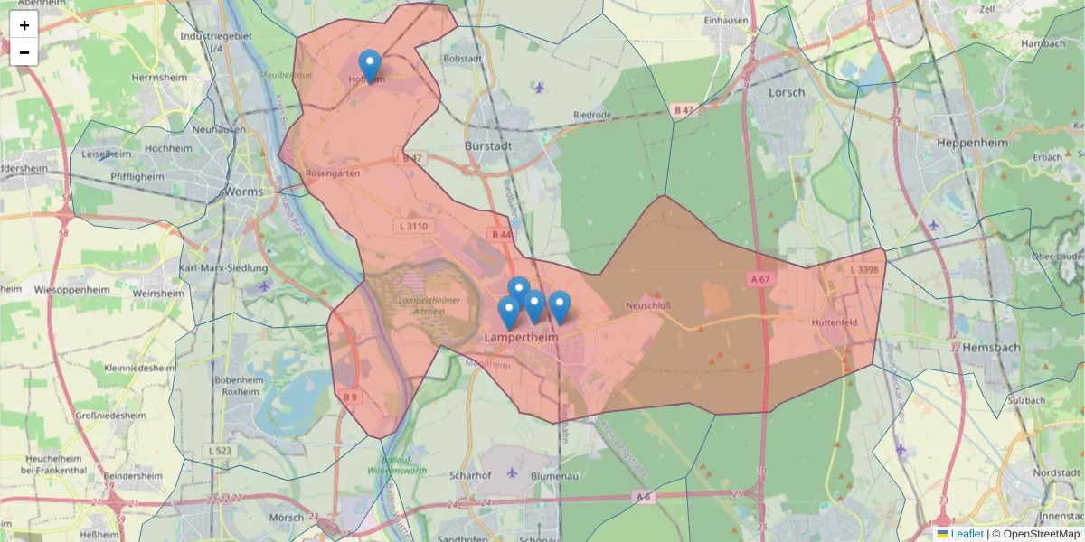 Karte des Postleitzahlen Bereichs  und der umliegenden Postleitzahlen in Deutschland