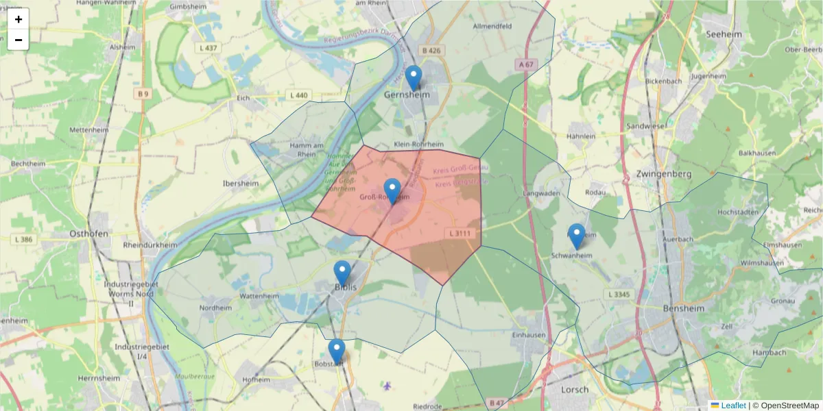 Karte des Postleitzahlen Bereichs  und der umliegenden Postleitzahlen in Deutschland