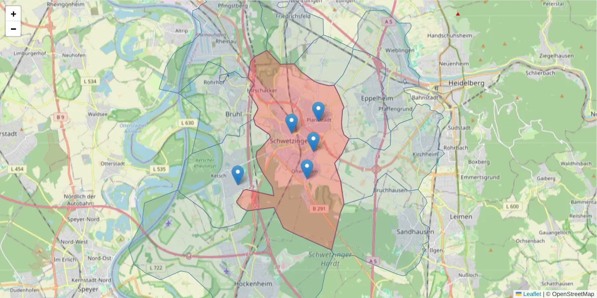 Karte des Postleitzahlen Bereichs  und der umliegenden Postleitzahlen in Deutschland