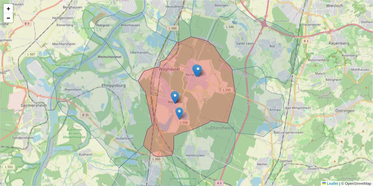 Karte des Postleitzahlen Bereichs  und der umliegenden Postleitzahlen in Deutschland