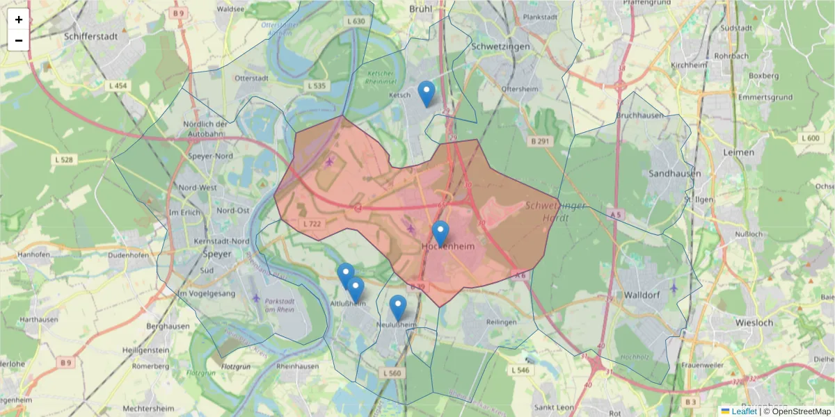 Karte des Postleitzahlen Bereichs  und der umliegenden Postleitzahlen in Deutschland