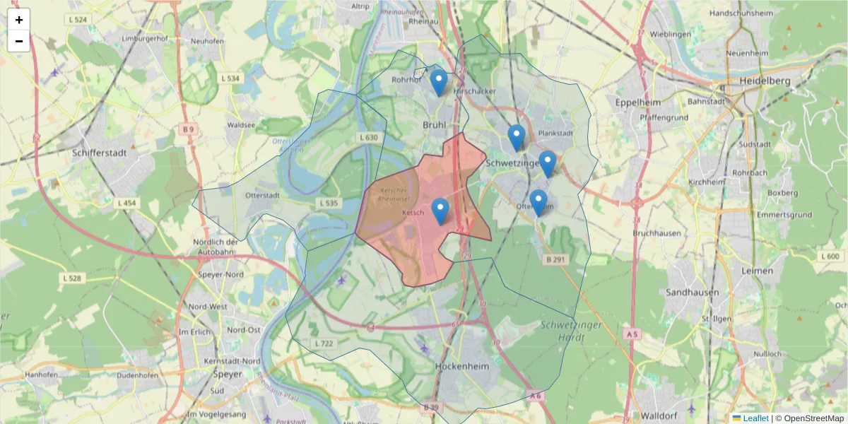 Karte des Postleitzahlen Bereichs  und der umliegenden Postleitzahlen in Deutschland