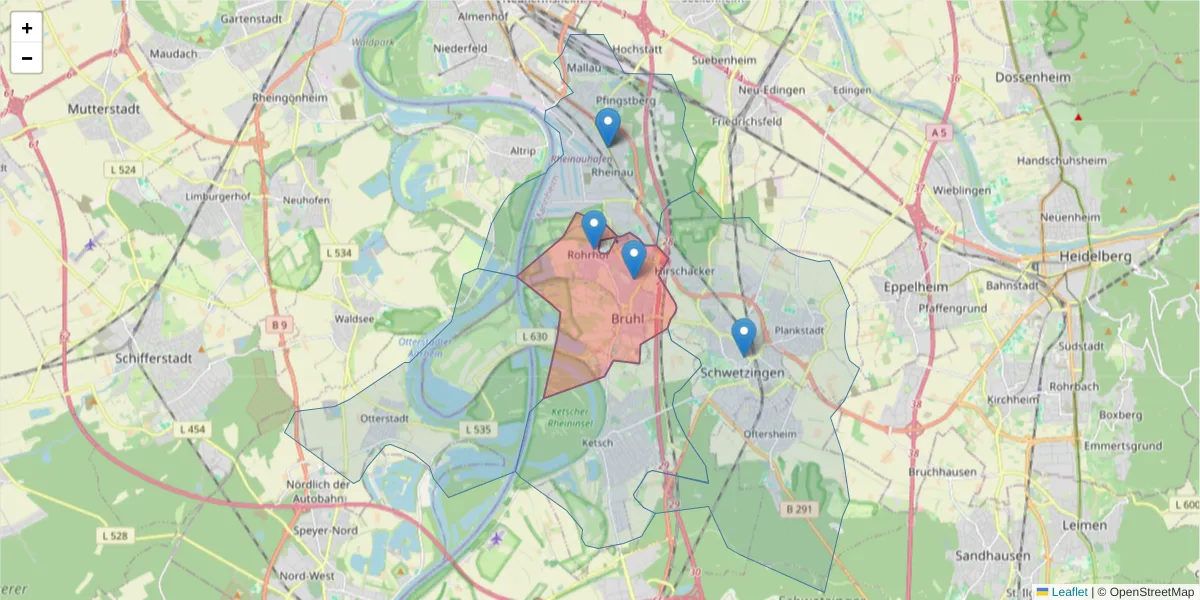 Karte des Postleitzahlen Bereichs  und der umliegenden Postleitzahlen in Deutschland