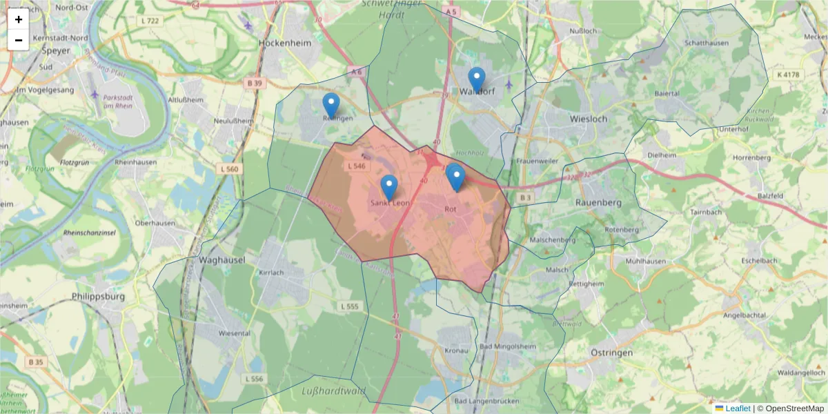 Karte des Postleitzahlen Bereichs  und der umliegenden Postleitzahlen in Deutschland