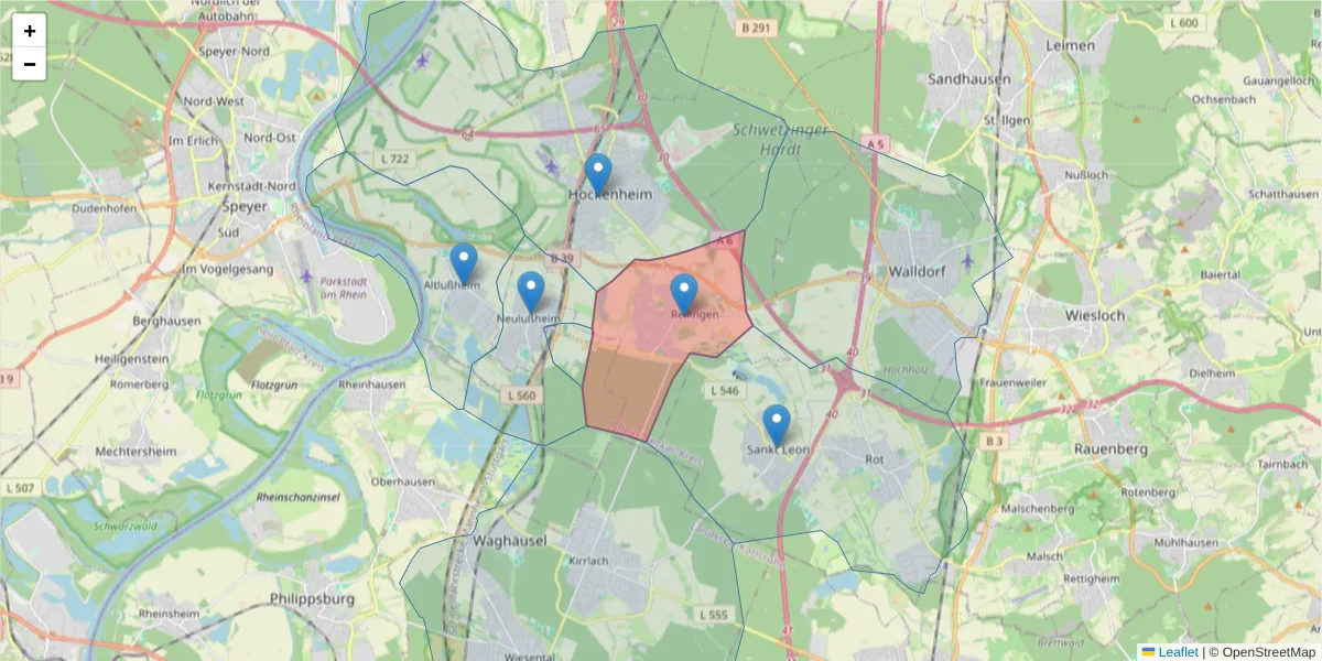 Karte des Postleitzahlen Bereichs  und der umliegenden Postleitzahlen in Deutschland